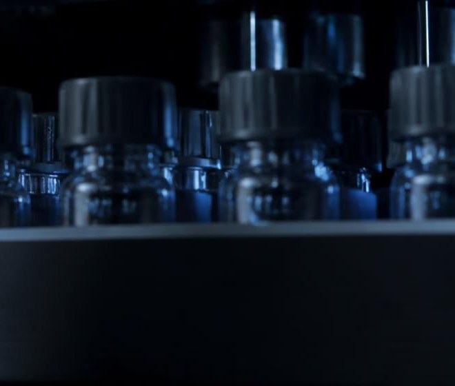 Sample vials seated in the autosampler carousel